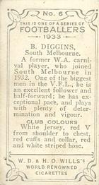 1933 Wills's Victorian Footballers (Small) #6 Brighton Diggins Back